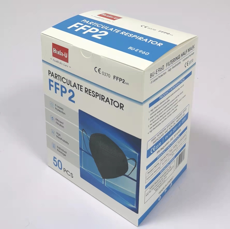 FFP2セリウム0370のよい荷箱が付いているFFP2防塵マスクが付いている保護マスク、黒い色、50pcs/箱